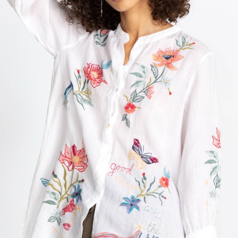 Floral Embroidered White Blouse